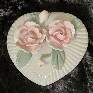 Vintage White Porcelain Heart Shaped Trinket Box